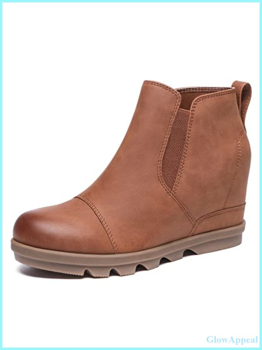 Women's Leather Wedge Ankle Boots Comfortable Slip On Booties